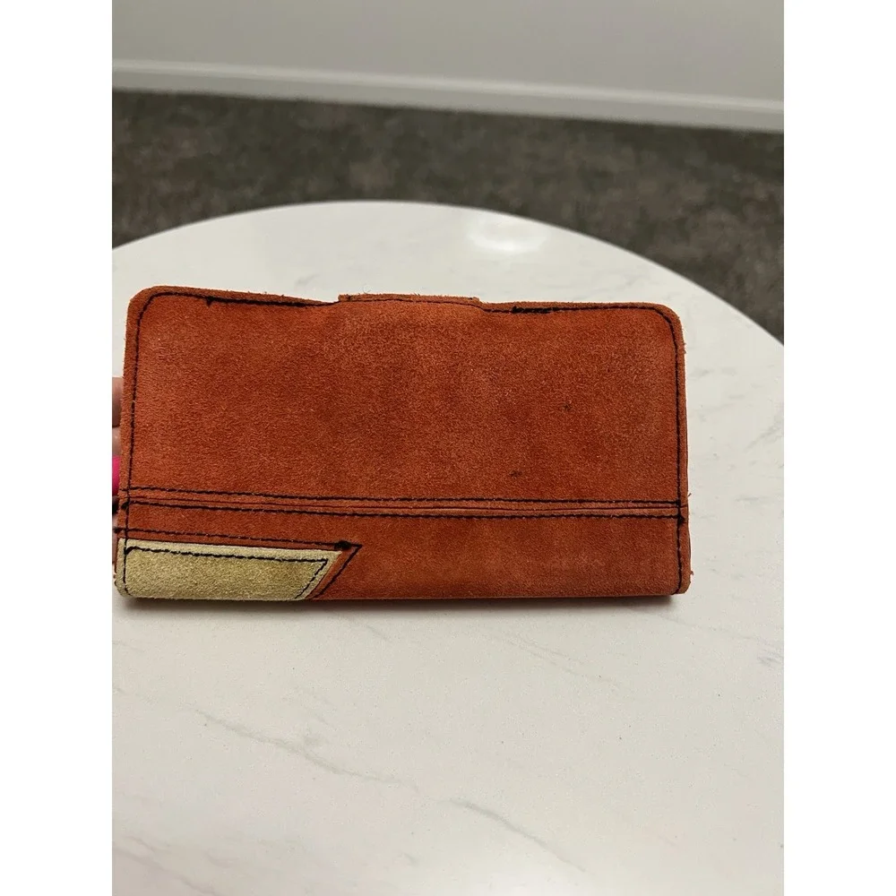 Vtg 1970s Patchwork Suede Leather Wallet‎ Organizer Boho Made in Hong Kong